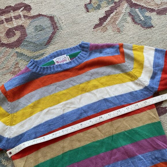 Vintage 70s Wrangler Striped Sweater Small Rainbow Acrylic Hippie Long Sleeve - Picture 5 of 7